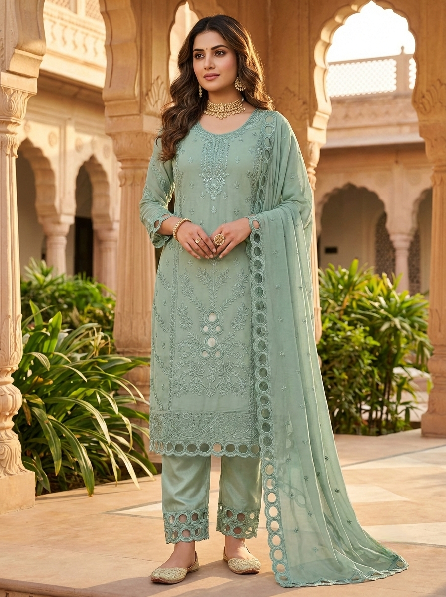 Exclusive Embroidered Georgette Salwar Kameez Set 4 Piece